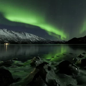Northern Lights Holidays - frozen fjord and aurora borealis