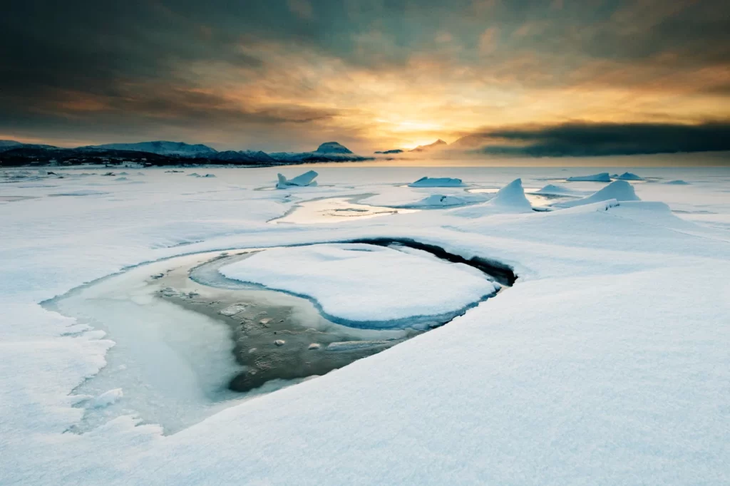 Frozen fjord in Vesterålen